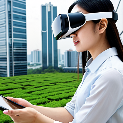 Home 24 2
**Image Prompt 2: Modern Real Estate with Proptech and Sustainability**
A dynamic and forward-thinking Vietnamese real estate agent, looking confident and tech-savvy, is actively utilizing Proptech tools. They are either wearing a sleek VR headset, experiencing a realistic virtual tour of a modern, green architectural building, or holding a tablet displaying complex real estate data analytics and market trends. Behind them, a futuristic yet grounded cityscape features sustainable and resilient buildings with elements like green roofs, smart designs, and well-managed urban infrastructure, subtly hinting at adaptation to environmental changes. The image conveys innovation, professional adaptation, and a focus on long-term value in the Vietnamese real estate industry. --ar 16:9 --v