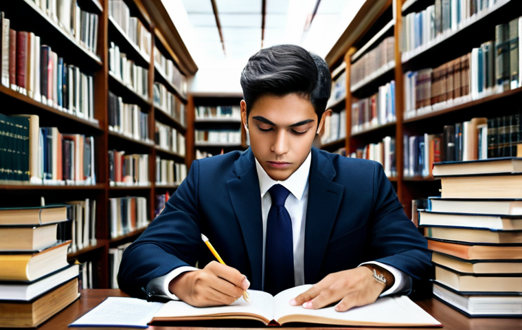 공인중개사 시험 준비와 관련된 최신 기법 활용 사례 - **Subject:** A diligent law student, fully clothed in professional attire, studying textbooks and no...