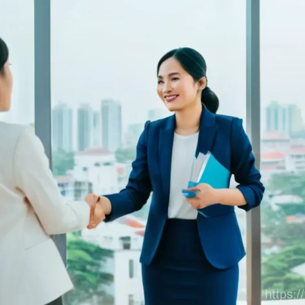 공인중개사 자격증 취득 후 네트워킹 요령 - **Prompt:** A professional and trustworthy Vietnamese real estate agent, a woman in her early 30s, d...