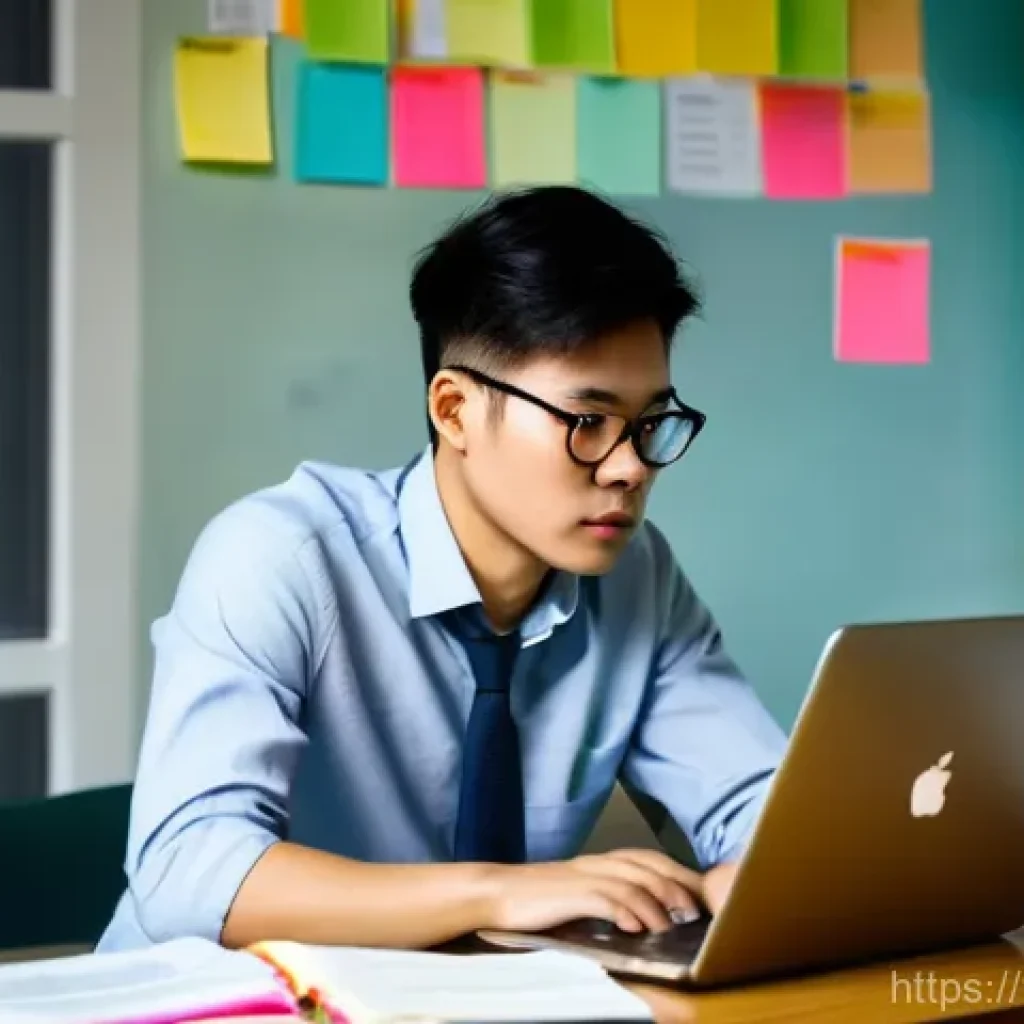 공인중개사 시험 준비와 심리적 안정 유지 - **Prompt:** A focused young Vietnamese professional, in their late 20s, is deeply immersed in studyi...