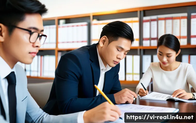 공인중개사 시험 준비와 관련된 자료 활용법 - **Image Prompt 1: "Mastering New Real Estate Laws"** A group of diverse Vietnamese professionals...