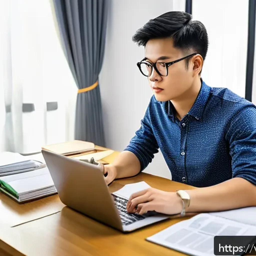 공인중개사 시험 준비 성공 사례 공유 - A focused Vietnamese young adult male studying real estate law at a modern desk with textbooks, lega...