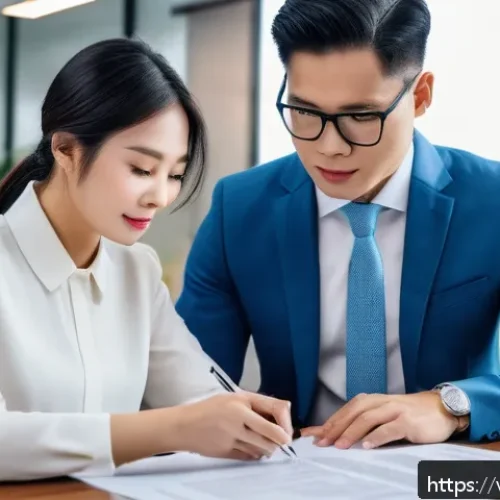 공인중개사 부동산 계약 중재 경험 - A professional Vietnamese real estate contract signing scene in a modern office, featuring diverse b...