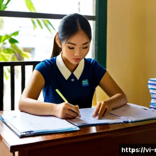 Home 17 공인중개사 시험 준비 단계별 체크리스트 - Photorealistic Vietnamese university student preparing for a real estate broker licensing exam at a ...