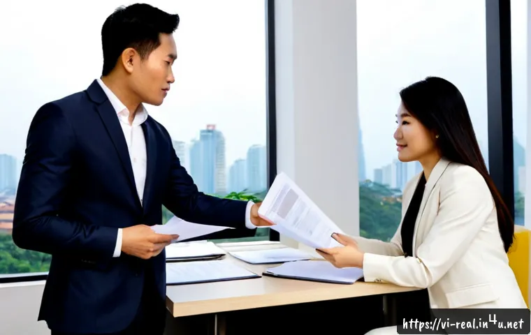 Home 17 공인중개사 자격증과 관련 직업군의 연계성 - Photorealistic Vietnamese real estate professional in smart business attire presenting a modern urba...